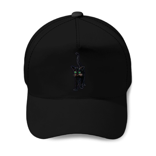 Black cat with green eyes Baseball Caps