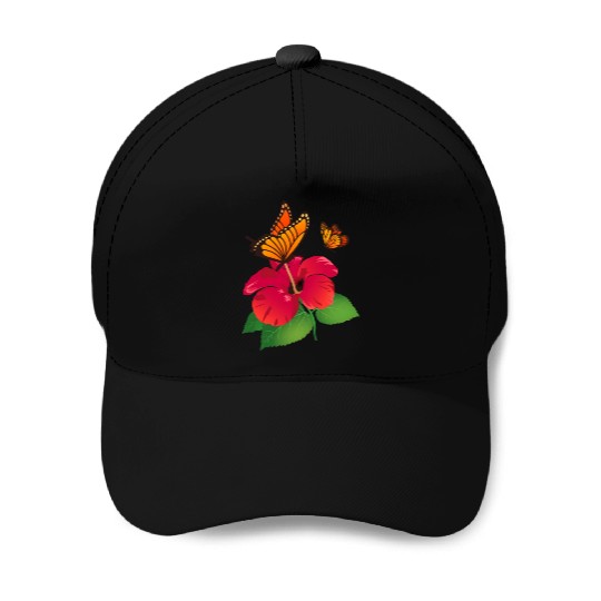 Hibiscus Flower and Monarch Butterfly Nature Baseball Caps