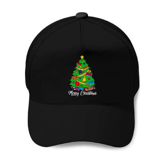 Merry Christmas Tree Love Reading Books Librarian Baseball Caps