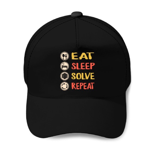 Rubiks Cube Baseball Caps, Vintage Eat Sleep Solve Repeat