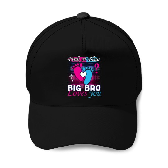 Pink Blue Big Bro Loves You Baby Gender Reveal Baseball Caps