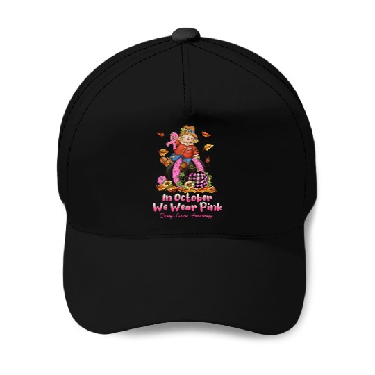 In October We Wear Pink Ribbon Scarecrow Baseball Caps