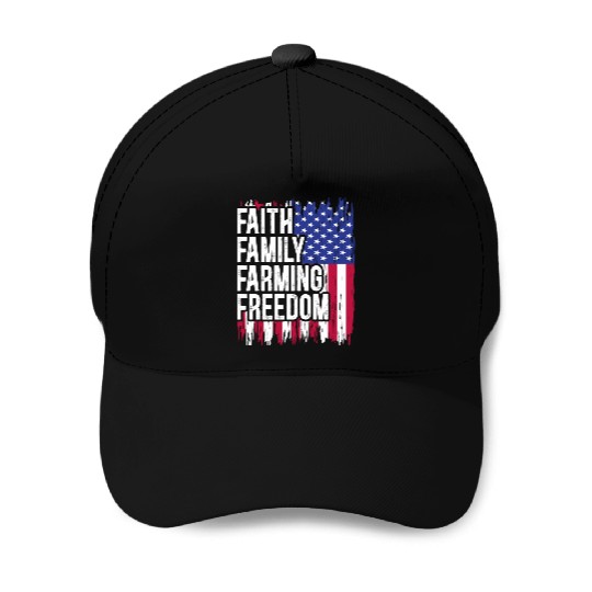 USA Flag Faith Family Farming Freedom 4th of July Baseball Caps