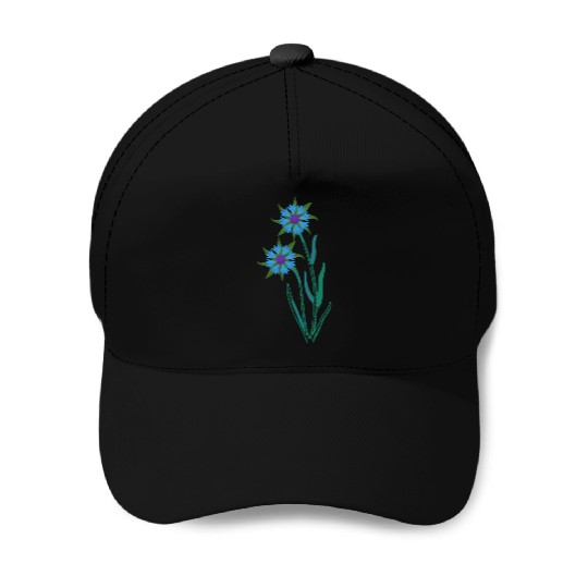 Blue Cornflowers - Floral Artwork With Spring Baseball Caps