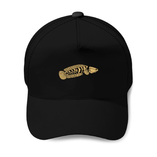 black and gold channa snakehead fish illustrations Baseball Caps