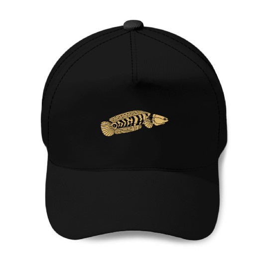 black and gold channa snakehead fish illustrations Baseball Caps