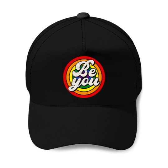 Be You Pride LGBTQ Gay Ally Rainbow Retro Vintage Baseball Caps