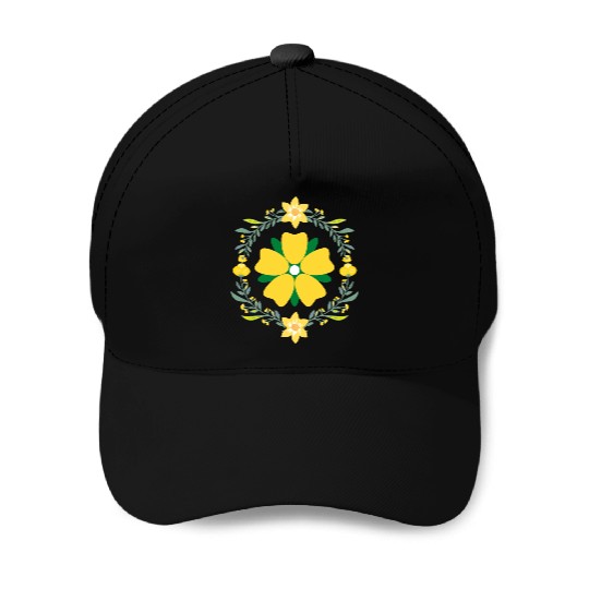 Circle of Green and Yellow Flowers Baseball Caps