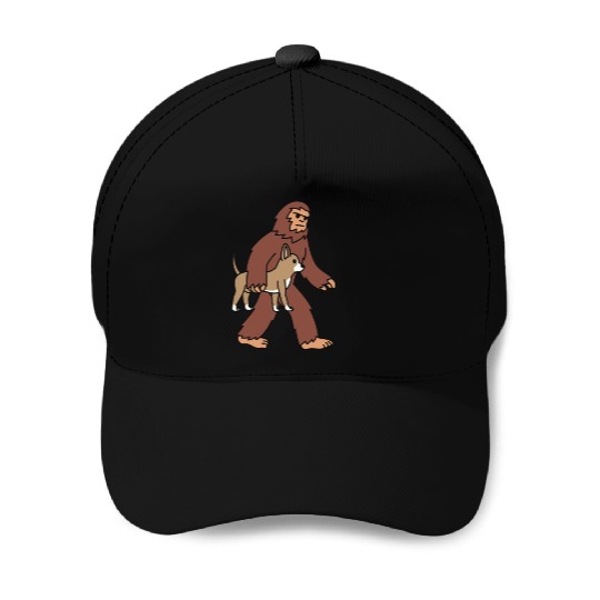 Bigfoot Sasquatch Walking Chihuahua Baseball Caps