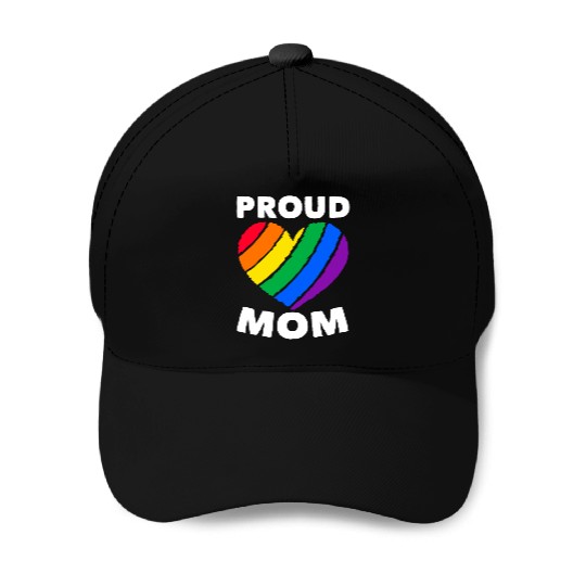 Proud Mom Colorful Heart LGBTQ Rainbow Flag Baseball Caps