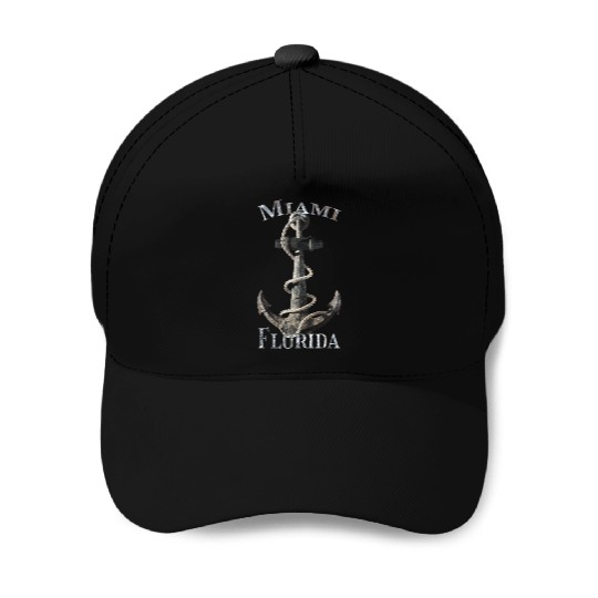 Miami Florida Nautical Anchor Sailing Baseball Caps