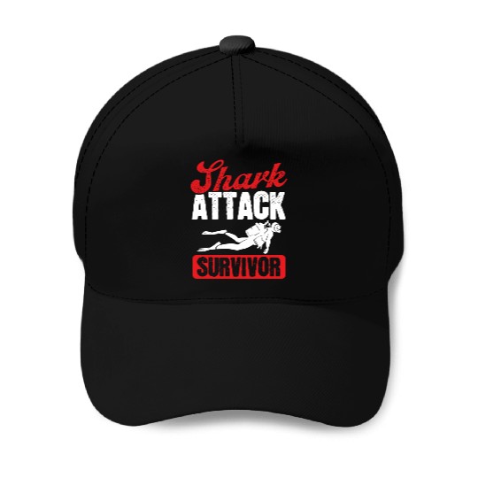 Scuba Diving Shark Attack Survivor Scuba Diver Baseball Caps