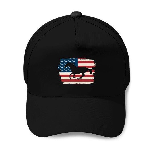 Patriotic Horse American Flag Horseback Riding Baseball Caps