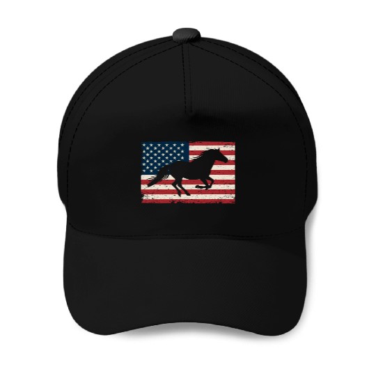 Patriotic Horse American Flag Horseback Riding Baseball Caps