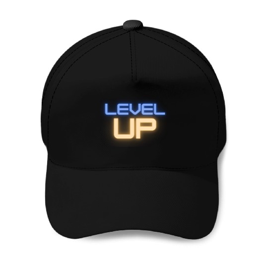 Black Level Up Neon Typography Baseball Caps
