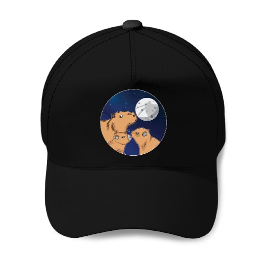 Three Capybara Moon Funny Pelican Capybara Wolf me Baseball Caps