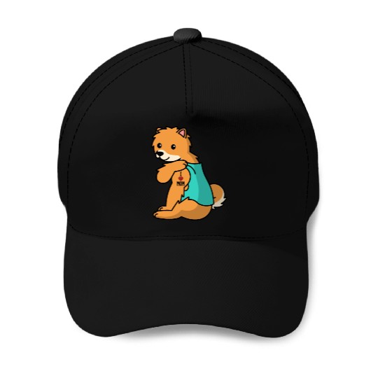 I Love Mom Tattoo Pomeranian Baseball Caps