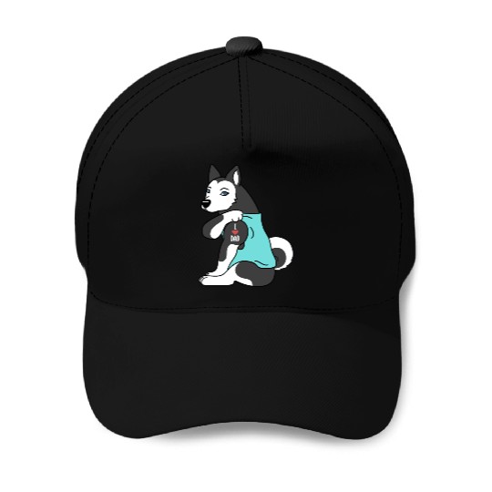 I Love Dad Husky Baseball Caps