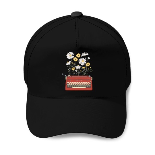 Wild Flower Type Writer Baseball Caps