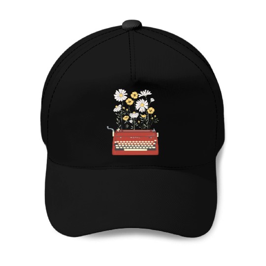 Wild Flower Type Writer Baseball Caps