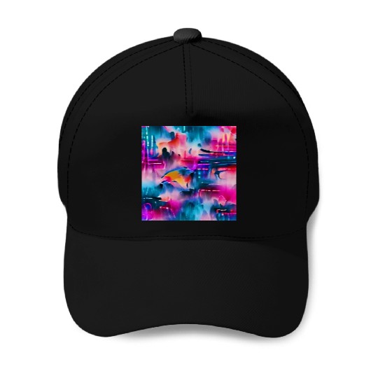 Abstract watercolor pattern in retro neon colors Baseball Caps