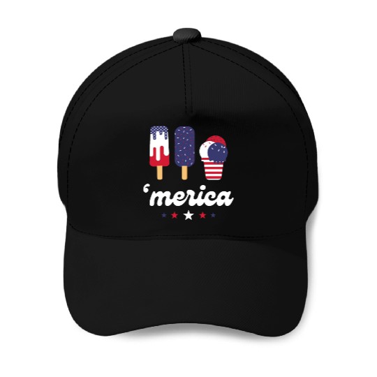 Ice Cream Patriotic Popsicles US Flag Merica Baseball Caps