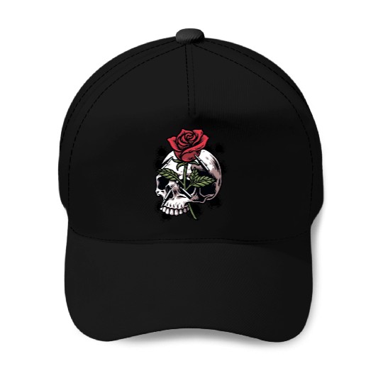 Bullets and Skull Roses Aesthetic Dripping Pattern Baseball Caps