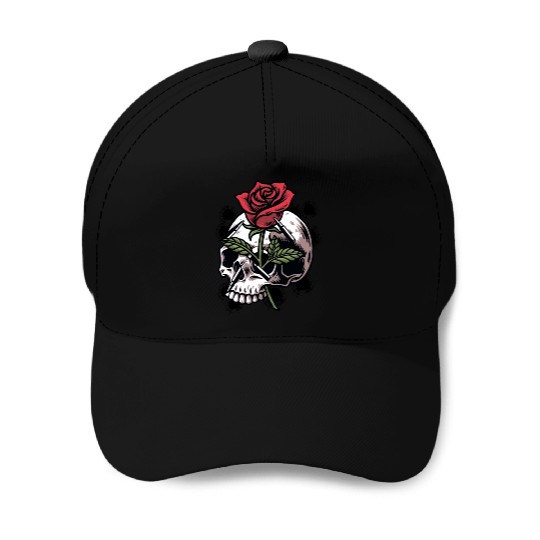 Bullets and Skull Roses Aesthetic Dripping Pattern Baseball Caps