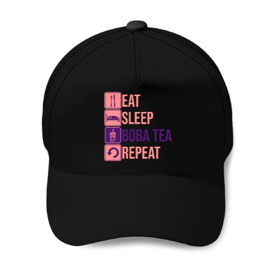 Eat Sleep Boba Tea Baseball Caps