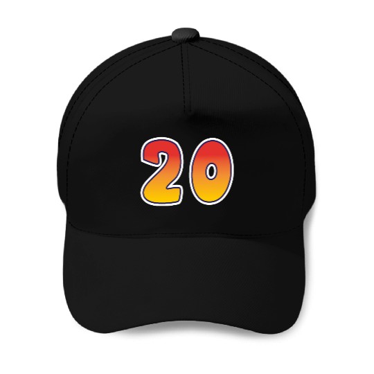 Number 20 Red - Orange Design Baseball Caps
