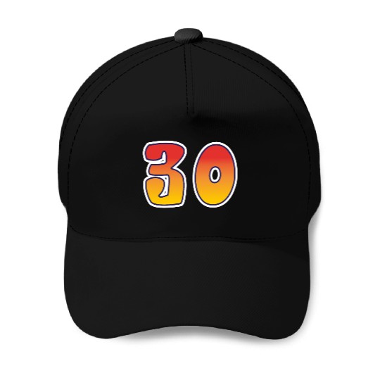 Number 30 Red - Orange Design Baseball Caps
