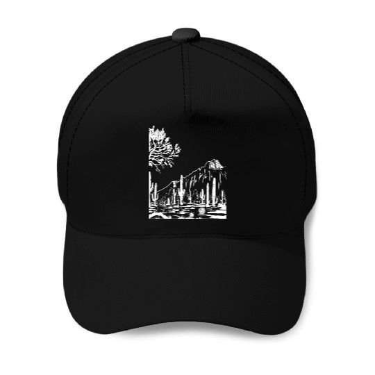 Vintage Western Cactus Desert Landscape Baseball Caps