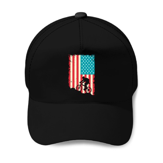 mountain biking american flag Baseball Caps