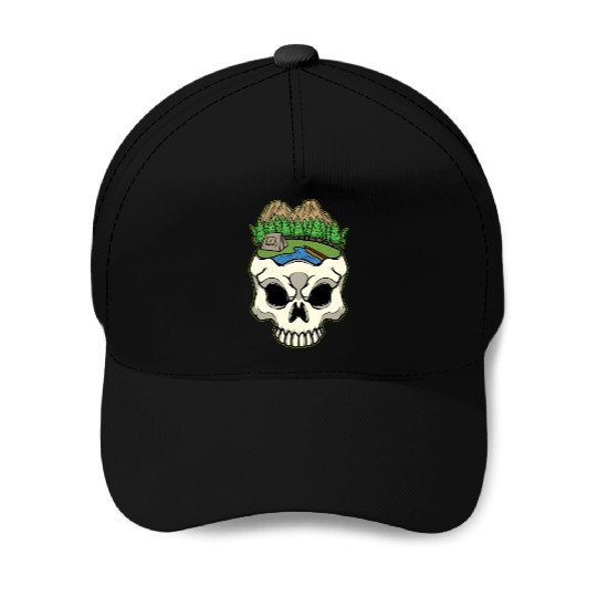 Skeleton Head Camp Campsite Camper Camping Baseball Caps