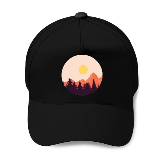 sunset horizon mountains Baseball Caps