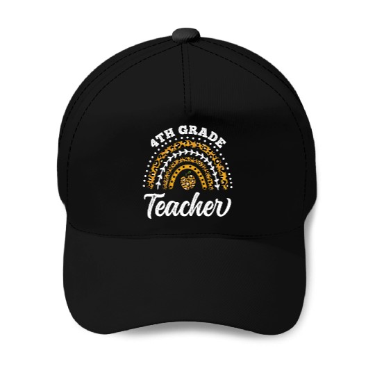4th Grade Teacher Leopard Rainbow Back To School Baseball Caps