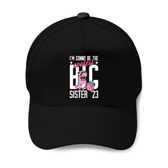 Coolest Big Sister 2023 Baby Pregnancy Dino Girls Baseball Caps