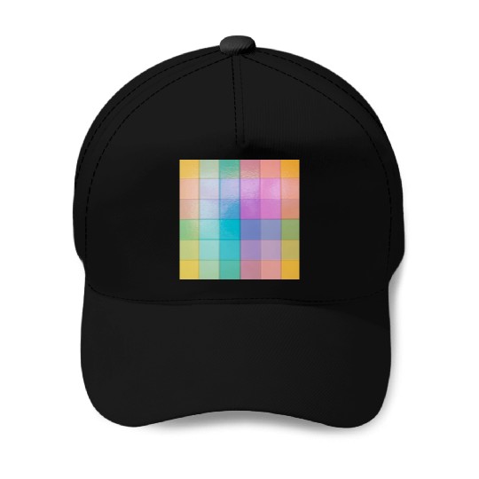 Rainbow Shimmer Multi Squares Pattern Baseball Caps