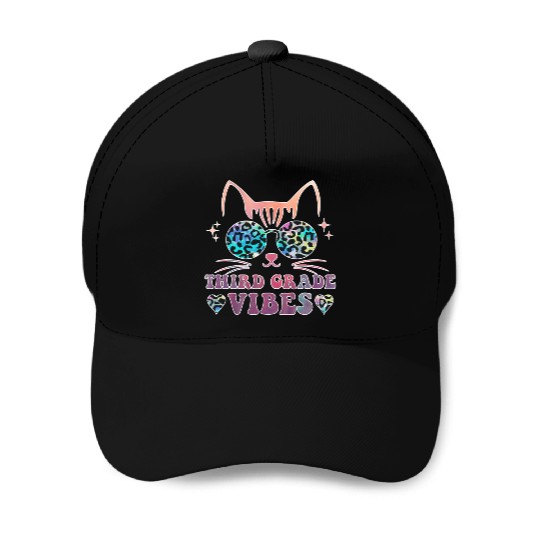 Back To School 3rd Grade Vibes Leopard Tie Dye Cat Baseball Caps