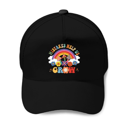 Mistakes Help Us Grow Groovy Growth Mind Rainbow Baseball Caps