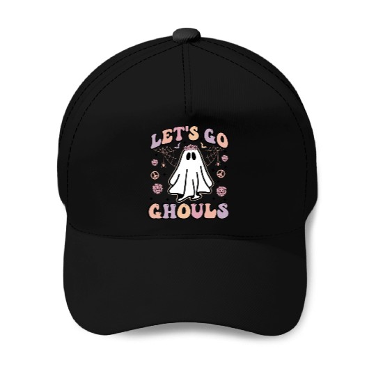 Let's Go Ghouls Scary Retro Ghost Gift For Girls Baseball Caps
