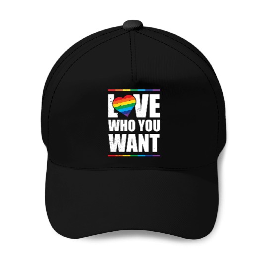 LGBT Love Who You Want Gay Pride Rainbow Heart Baseball Caps