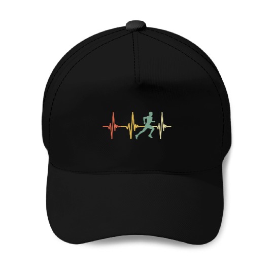 Cross Country Retro Heartbeat Running Runner Baseball Caps