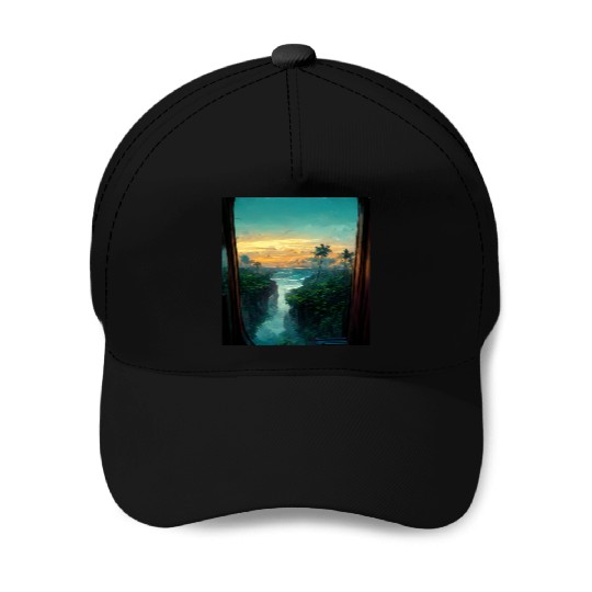 Paradise island painting Baseball Caps