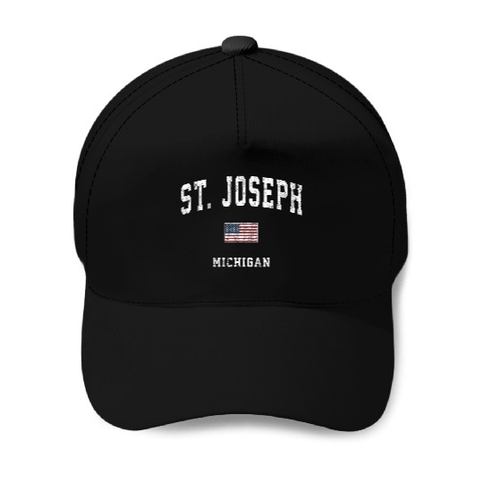 St Joseph Michigan Mi Vintage American Flag Sports Baseball Caps