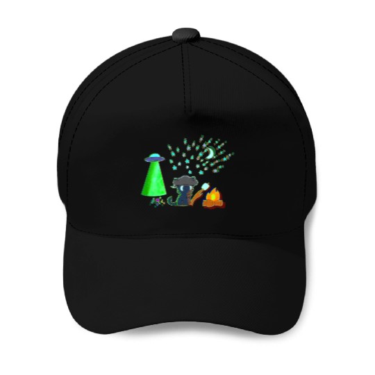 Trick or Treat - Alien Camping Kitten Baseball Caps