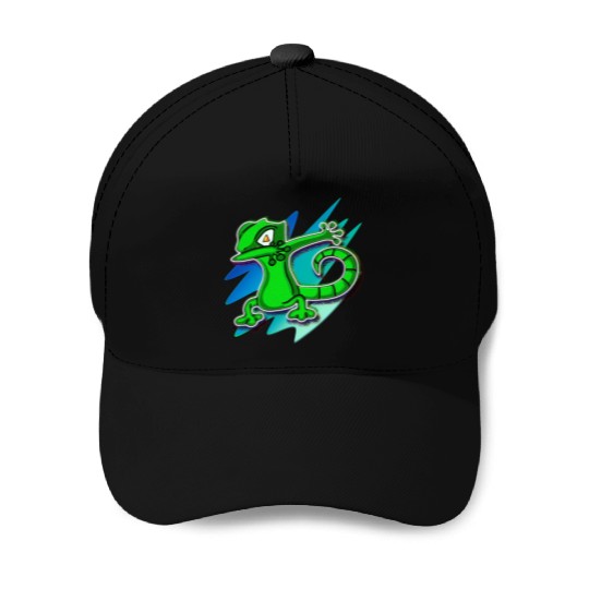 Dabbing Gecko - Jack O Lantern Eyes Baseball Caps