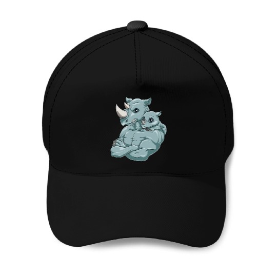Strong Rhino with Rhino Kid for a Rhinoceros Baseball Caps