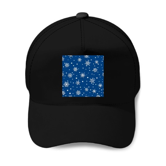 Modern Navy Blue Snowflakes Pattern Baseball Caps