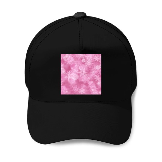 Pink White Snowflakes Pattern Baseball Caps